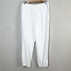 H&M Linen Blend Pants White Cropped Drawstring Beach Vacation‎ Size Large